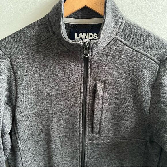 Lands’ End Men’s Sweater Fleece Full Zip Jacket Charcoal Grey Size Small - Picture 2 of 10